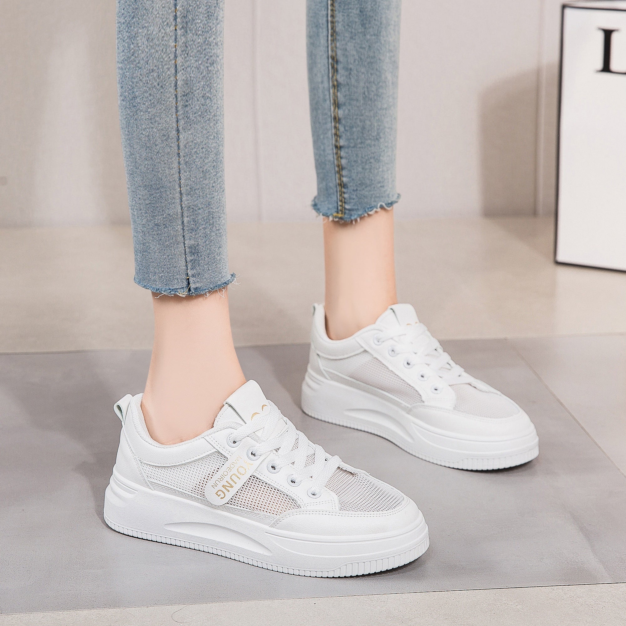 Women's Mesh Lace Up Platform Sneakers Non Slip Breathable Running Shoes