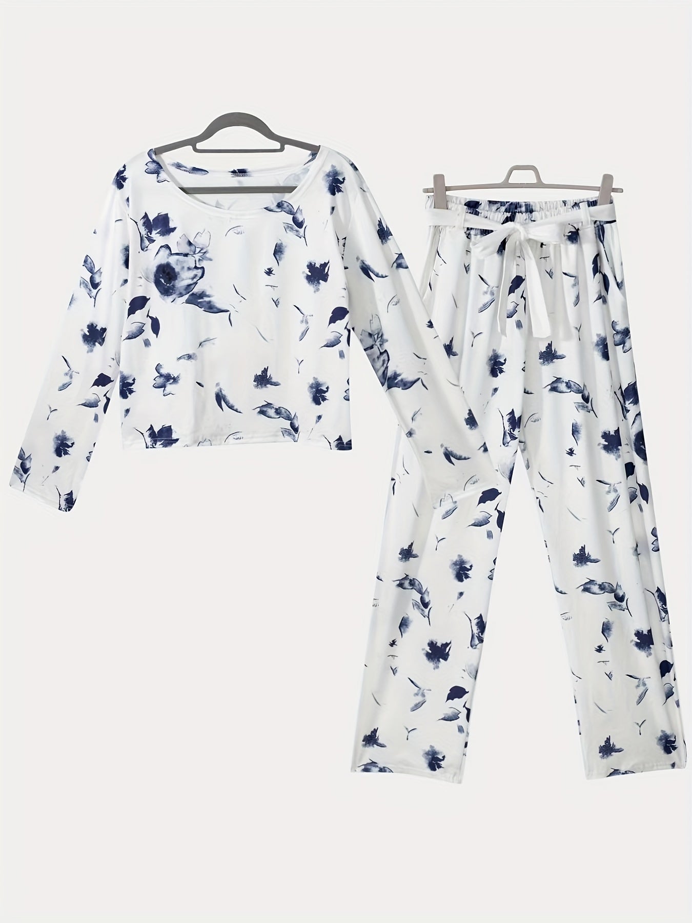 Floral Print Boho 2pc Set Top & Pants Outfits Women's Clothing
