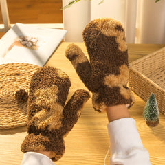 Bear Plush Gloves Girls Winter Warm Gloves