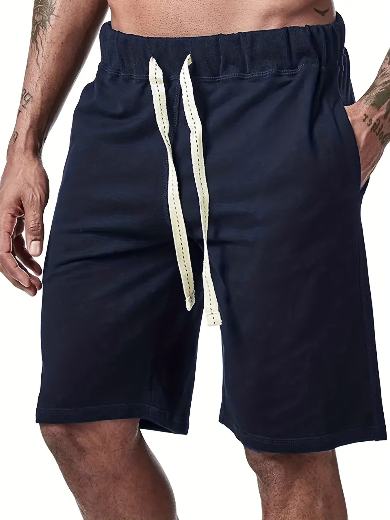 Cotton Drawstring Cargo Shorts Men's Casual Solid Cargo Shorts