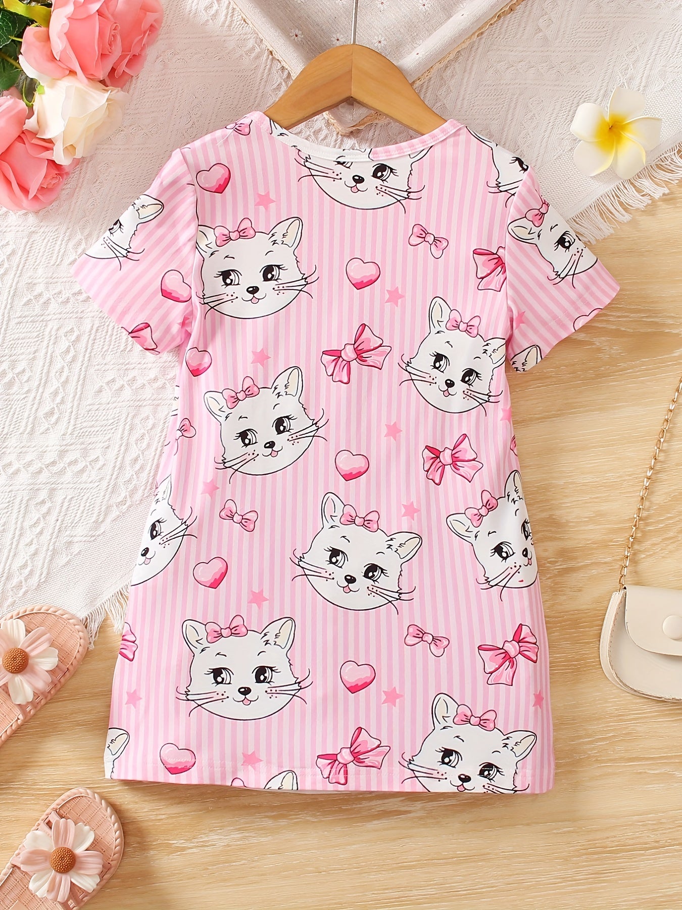 Toddler Girls Cartoon Cat Graphic T-shirt Dress For Party Kids