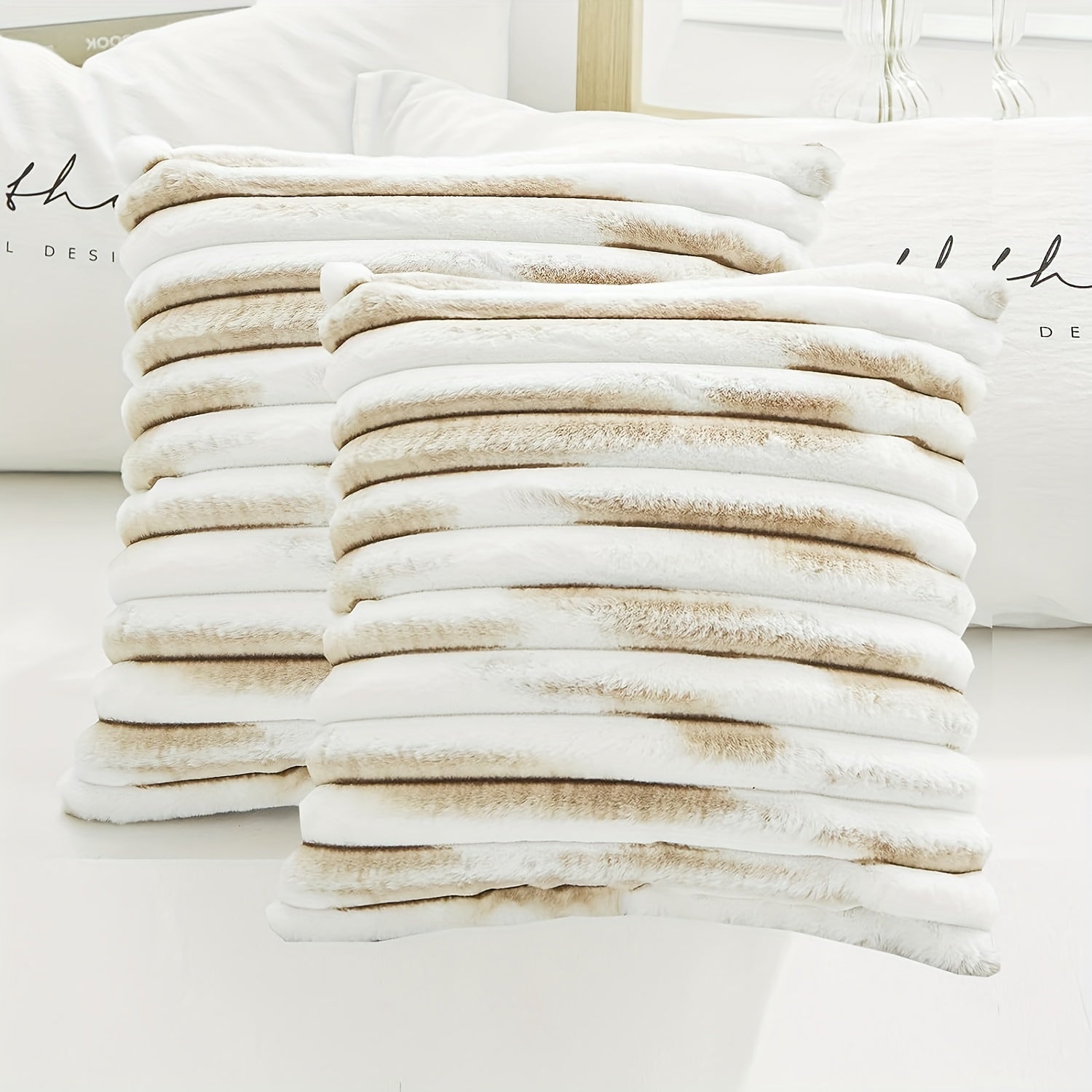 2pcs Gradient Striped Throw Pillow Covers Velvet Square Pillowcase