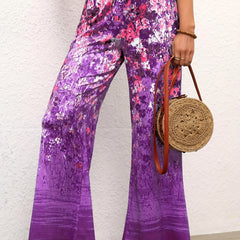 Floral Print High Rise Stretch Flare Leg Pants