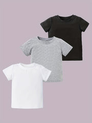 3pcs Toddler Girl's Short Sleeve Summer T Shirts Crew Neck Basic Tee Set