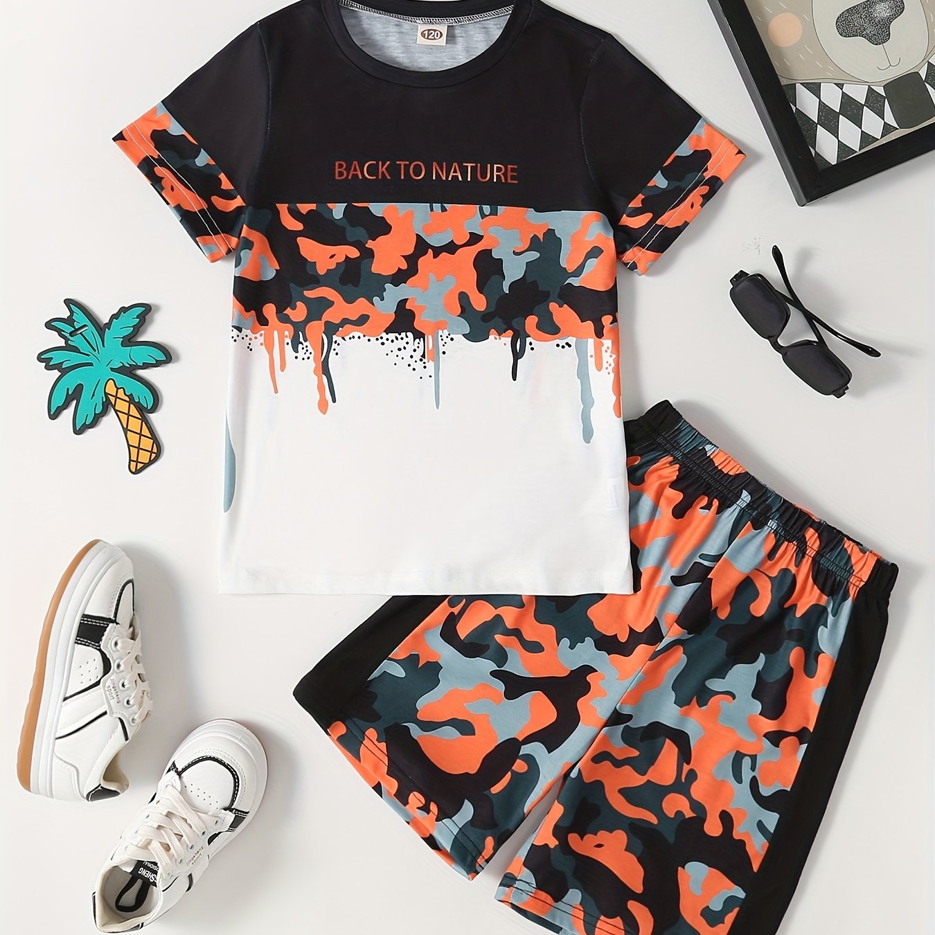 Boys Camo T Shirt & Pants Set Short Sleeve Top Shorts Summer Kids