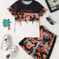 Boys Camo T Shirt & Pants Set Short Sleeve Top Shorts Summer Kids
