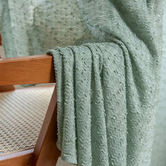 Vintage Mint Green Tulle Curtain with Silvery Thread - Thick Knit Textured