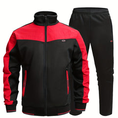 Men's Sports Suit Classic Stand Collar Jacket & Stretch Waist Pants