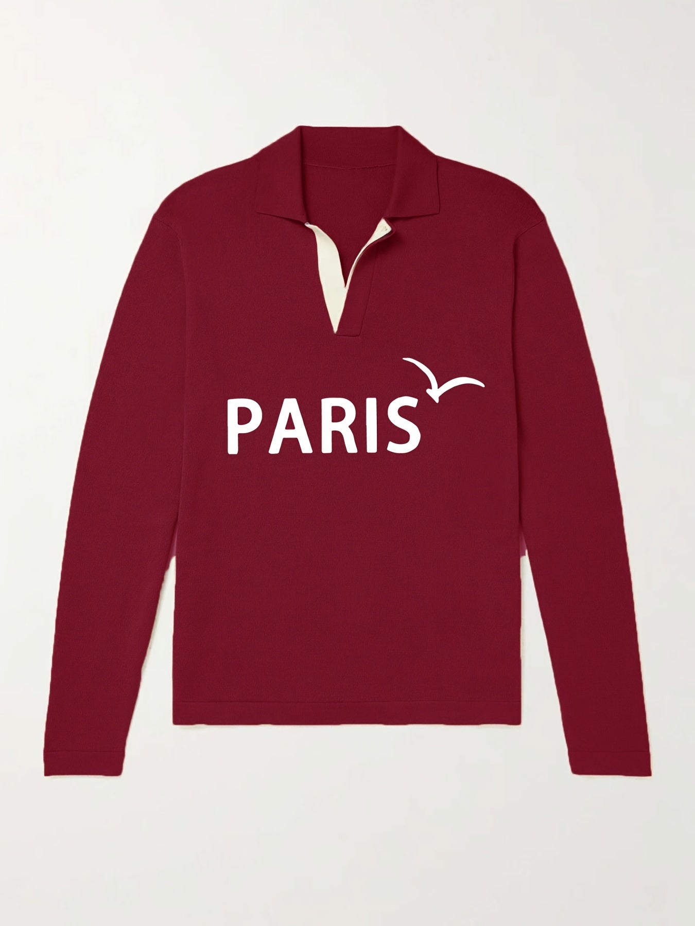 Paris Pattern Knit Polo Shirt Men's Casual Lapel Pullover Sweater