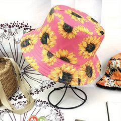 Sun Flower Print Bucket Hat Sunflower Big Brim Basin Hat