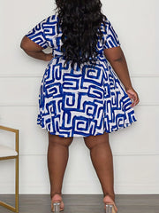 Casual Dress Women's Plus Allover Print Short Sleeve Round Neck Dress
