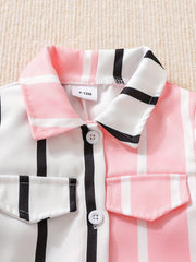 Baby Girls Striped Block Shirt Cardigan Dress