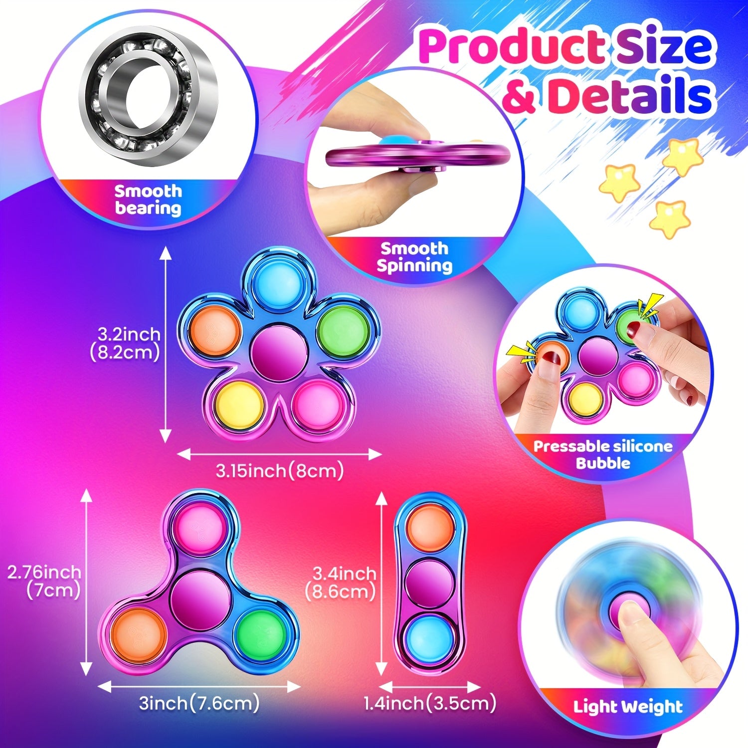 3 Pack Pop Fidget Spinner Adult Stress Relief Toy Goodie Bag Stuffers