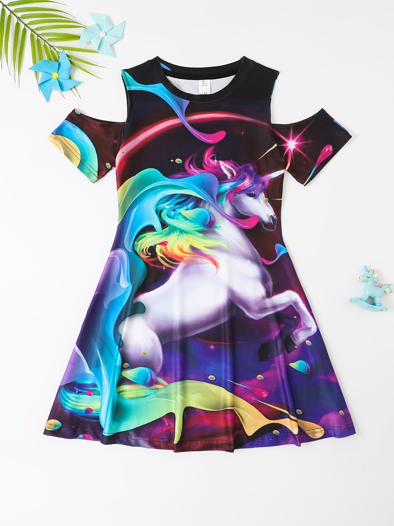 Summer Girls Fancy Horse Cartoon 3D Print Dresses Kids Party Princess Dress