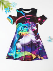 Summer Girls Fancy Horse Cartoon 3D Print Dresses Kids Party Princess Dress