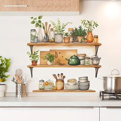 2pcs Greenery Utensil Shelf Wall Stickers for Kitchen