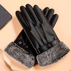 Men's Warm Gloves Motorcycle Riding Cold proof Leather Gloves Plus Velvet