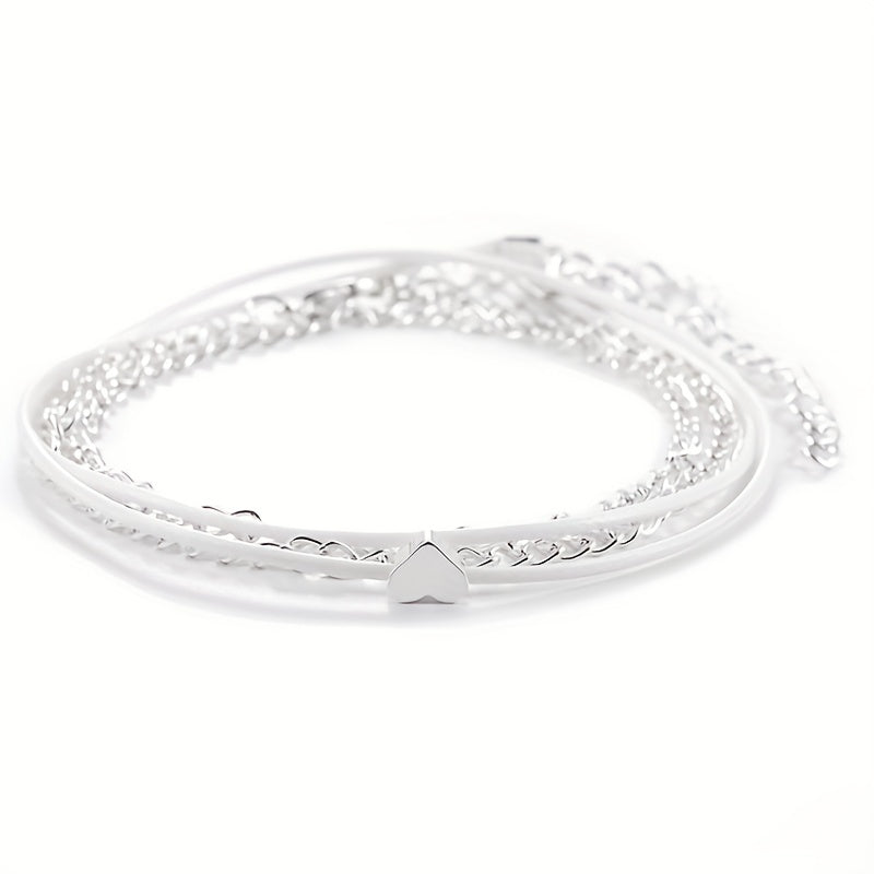 Heart & Double Chain Anklet for Men & Women