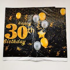 Golden Happy 30th Birthday Tablecloth Rectangular Party Table Cover