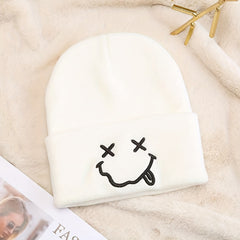 Happy Face 3D Embroidery Knit Hat For Men And Teens