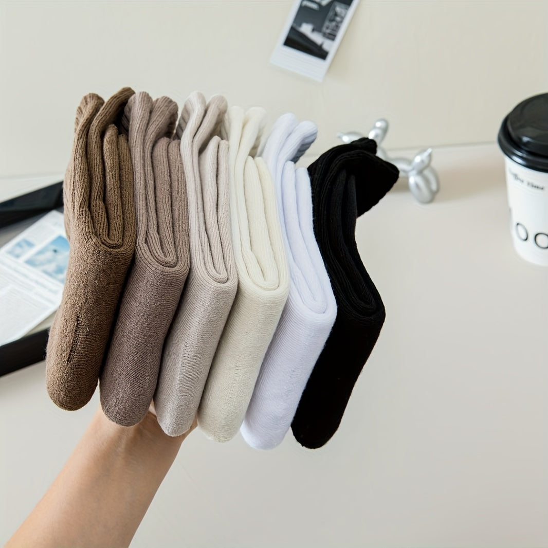 6 Pairs Plus Size Knee Socks Set - Women's Plus Solid Thickened Mid-calf Socks