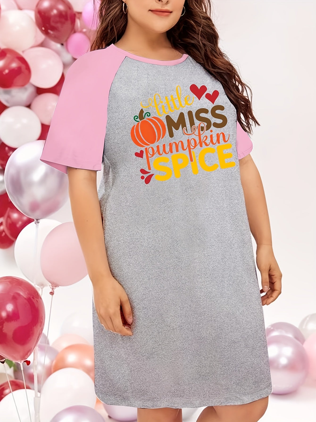 Women's Pumpkin Print Nightdress Raglan Sleeve