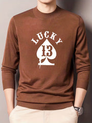 Lucky Spades 13 Men's Knit Sweater Warm Crew Neck Pullover