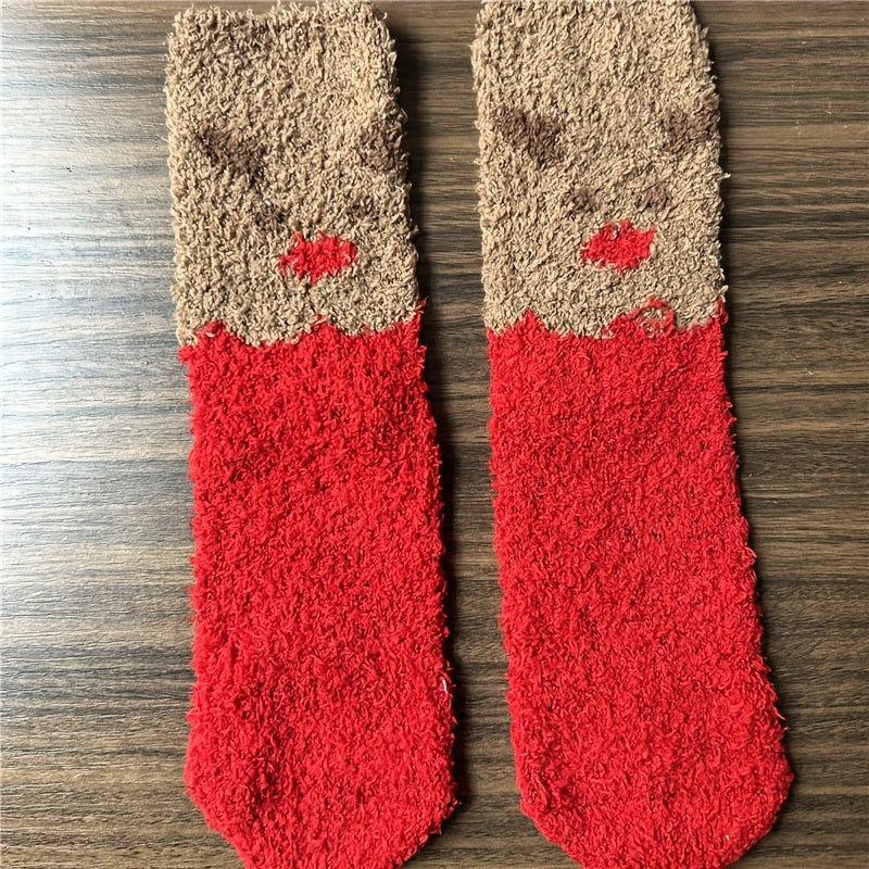 5 Pairs Cartoon Print Fuzzy Socks Warm Christmas Mid Tube Women's Stockings