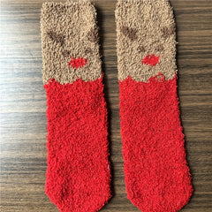 5 Pairs Cartoon Print Fuzzy Socks Warm Christmas Mid Tube Women's Stockings