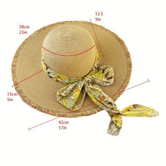Wide Brim Sun Hat Ribbon Bowknot Decor Straw Hat