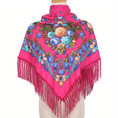 Flower Printed Square Scarf Warm Shawl Muslin Hijab
