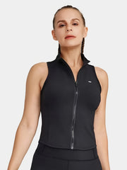 Sleeveless Sports Tank Top High Stretch Zip-Up Summer Top