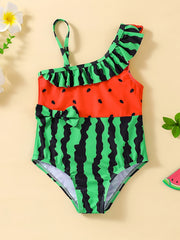 Girls Watermelon Ruffle Trim 1 piece Swimwear Beachwear