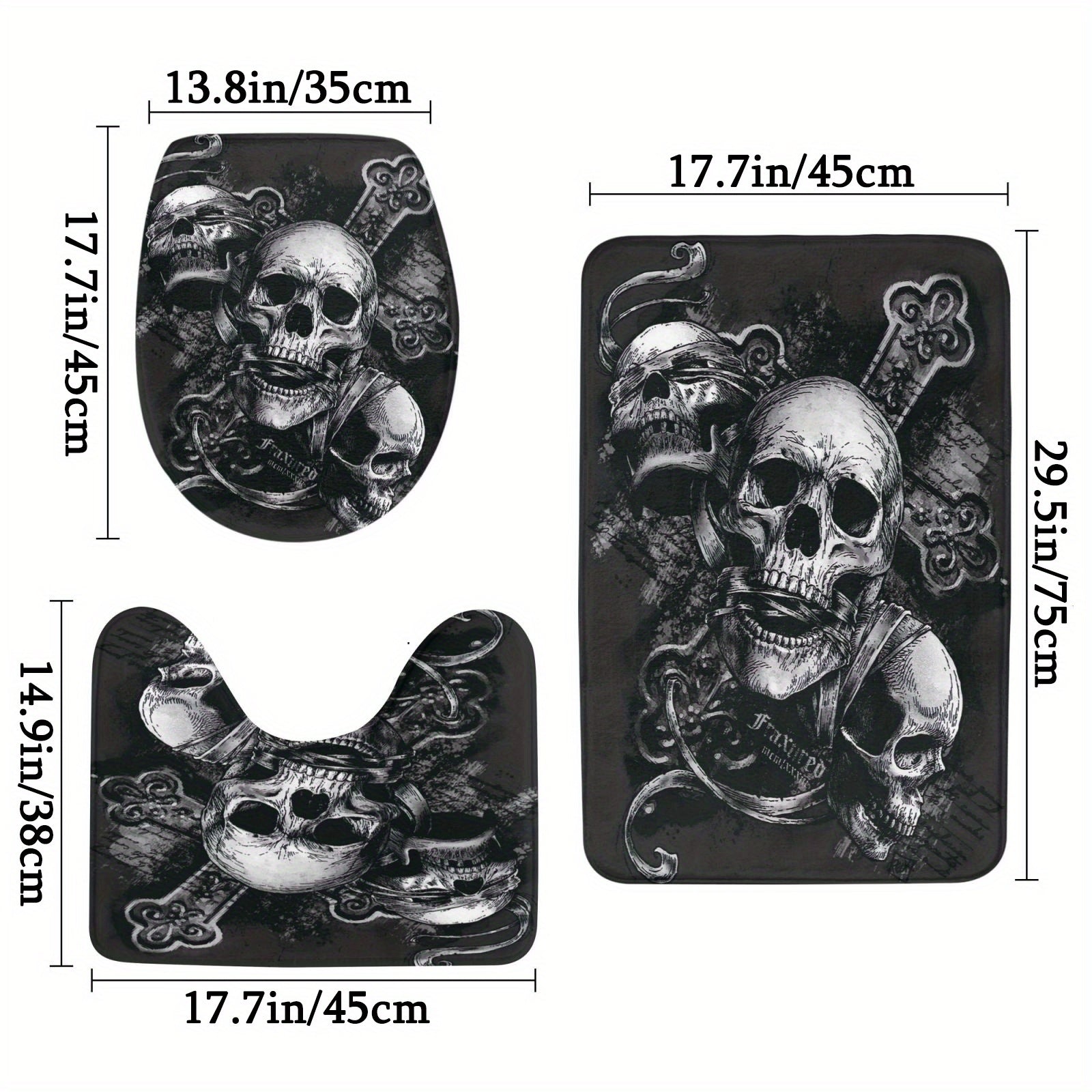 Skull Of The Dead Gothic Pattern Shower Curtain Toilet Seat Bathroom Mat Set