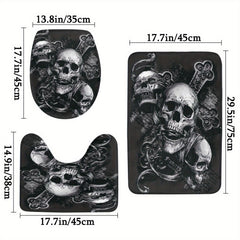 Skull Of The Dead Gothic Pattern Shower Curtain Toilet Seat Bathroom Mat Set