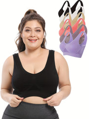 6 Pack Plus Size Seamless Wireless Bra Set High Stretch Hollow Mesh Lingerie