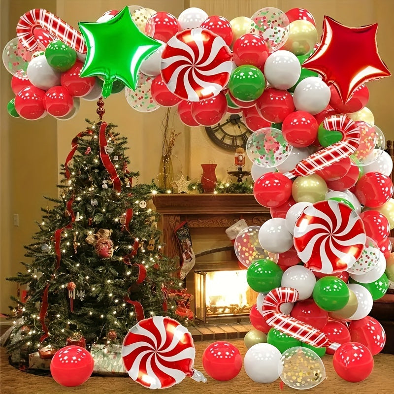 107pcs Christmas Balloons Garland Arch Kit - Red Green Golden Confetti Balloons