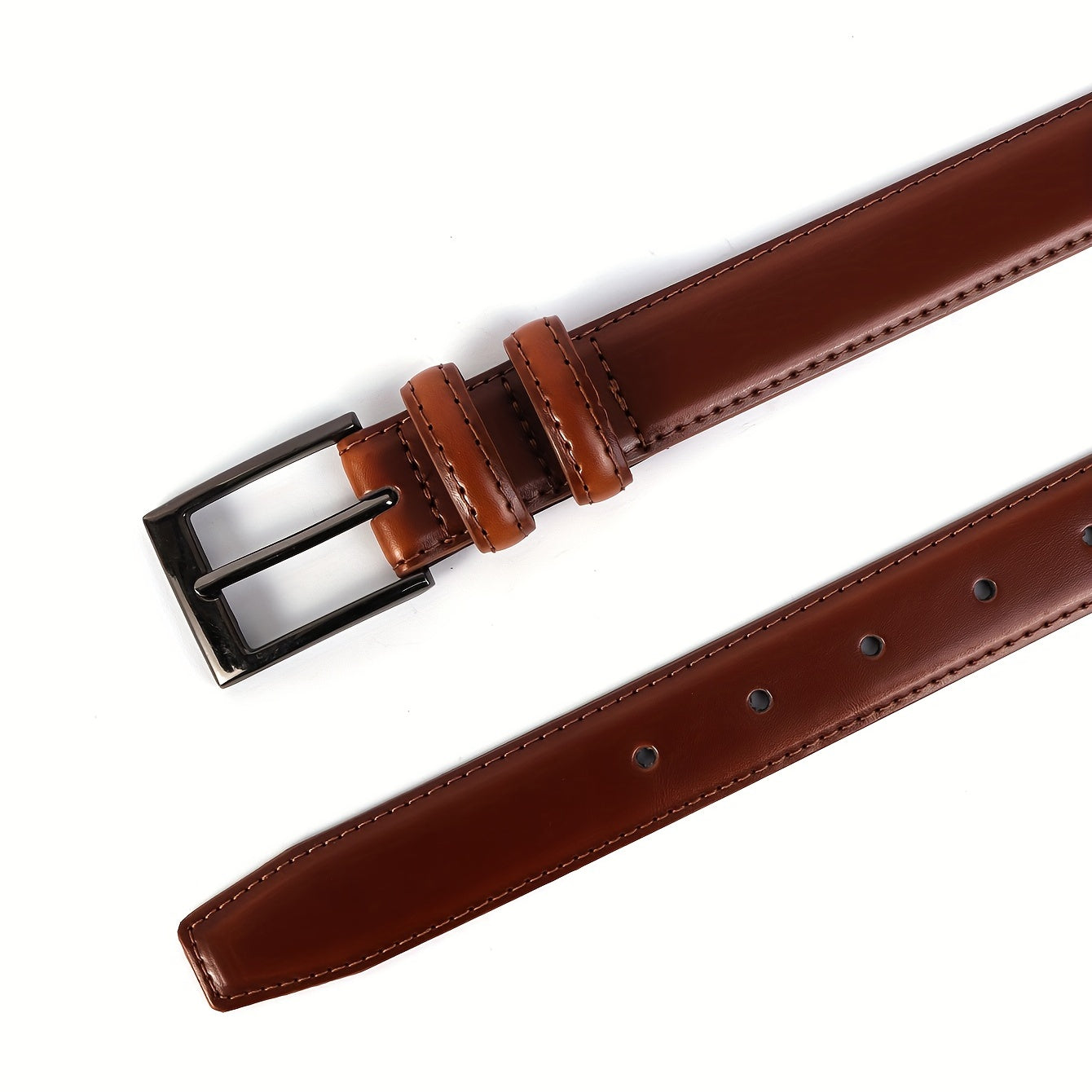 Dark Brown Leather Men's Belt with Pin Buckle