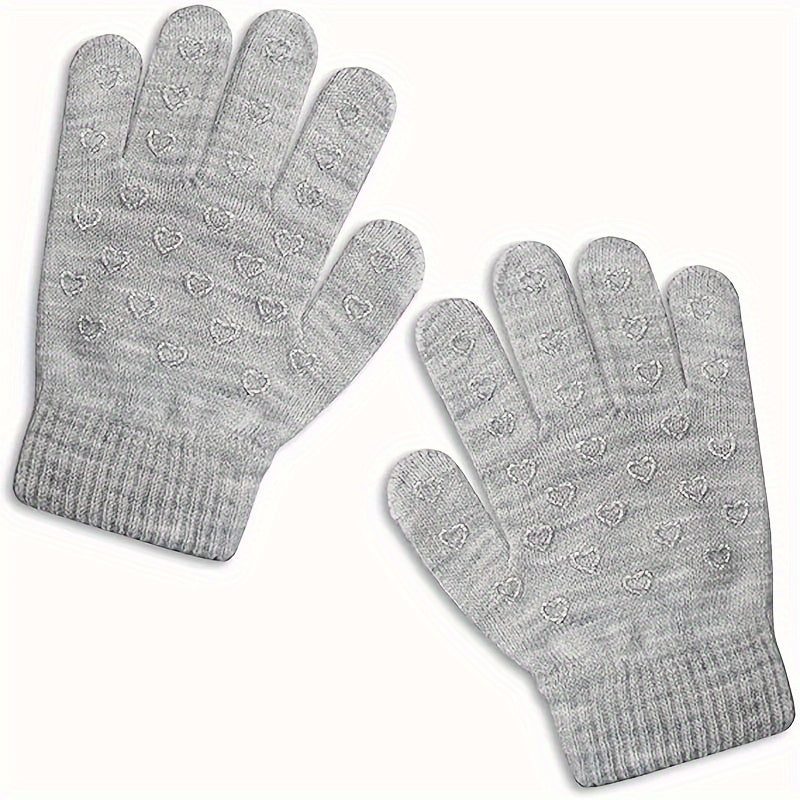 Kids Winter Gloves Knitted Warm Elastic Boys Girls 5-11