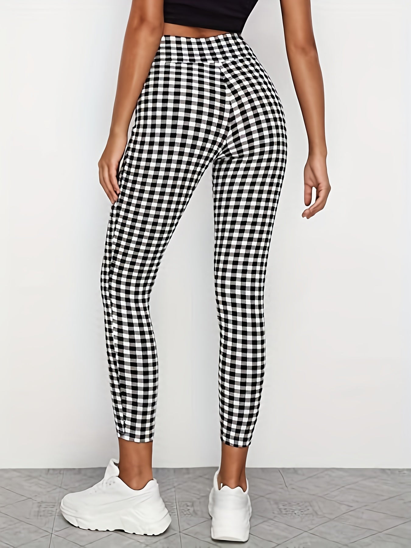 Shepherd Print High Rise Stretch Leggings for Plus Size Women