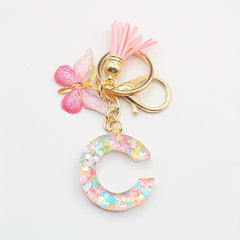 Initial Letter Keychain Butterfly Shape Pendant with Tassel Bag Ornament