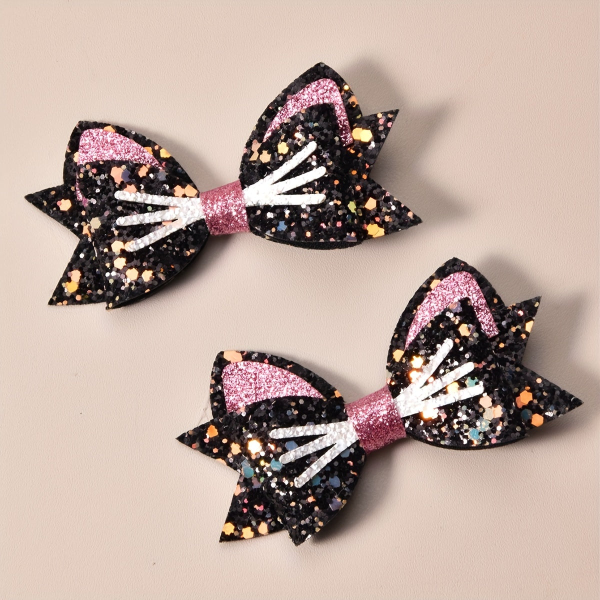 2pcs Girls Sequins Wild Cats Swallowtail Bangs Clip Hair Accessories