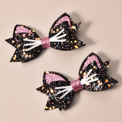 2pcs Girls Sequins Wild Cats Swallowtail Bangs Clip Hair Accessories