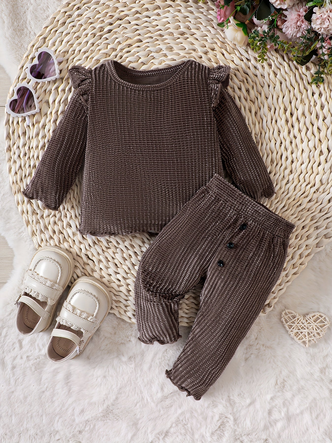 Baby Girls Autumn Winter Small Flying Sleeve Pullover Top Pants 2pcs Outwear Set