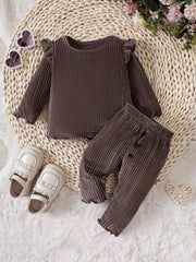Baby Girls Autumn Winter Small Flying Sleeve Pullover Top Pants 2pcs Outwear Set