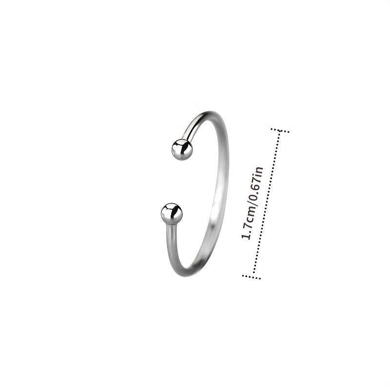 S925 Sterling Silver Open Ring Double Ball End Jewelry for Women Girls