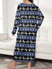 Christmas Lounge Dress Elk & Heart Stripe Print Long Sleeve Te