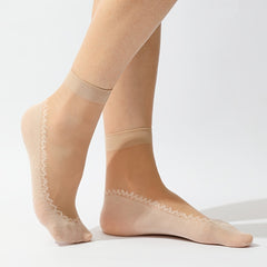 10 Pairs Lace No Show Socks Invisible Semi Sheer Non Slip Women's Stockings