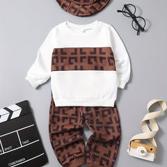 Boy Boys Hooded Suit Block Long Sleeves And Pants Set With Hat