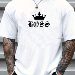 Men's Crown & Letter Print Graphic Crew Neck Tee